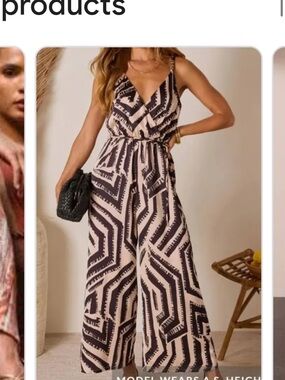 Vici Beige & Black Geometric Sleeveless V-Neck Wide-Leg Jumpsuit